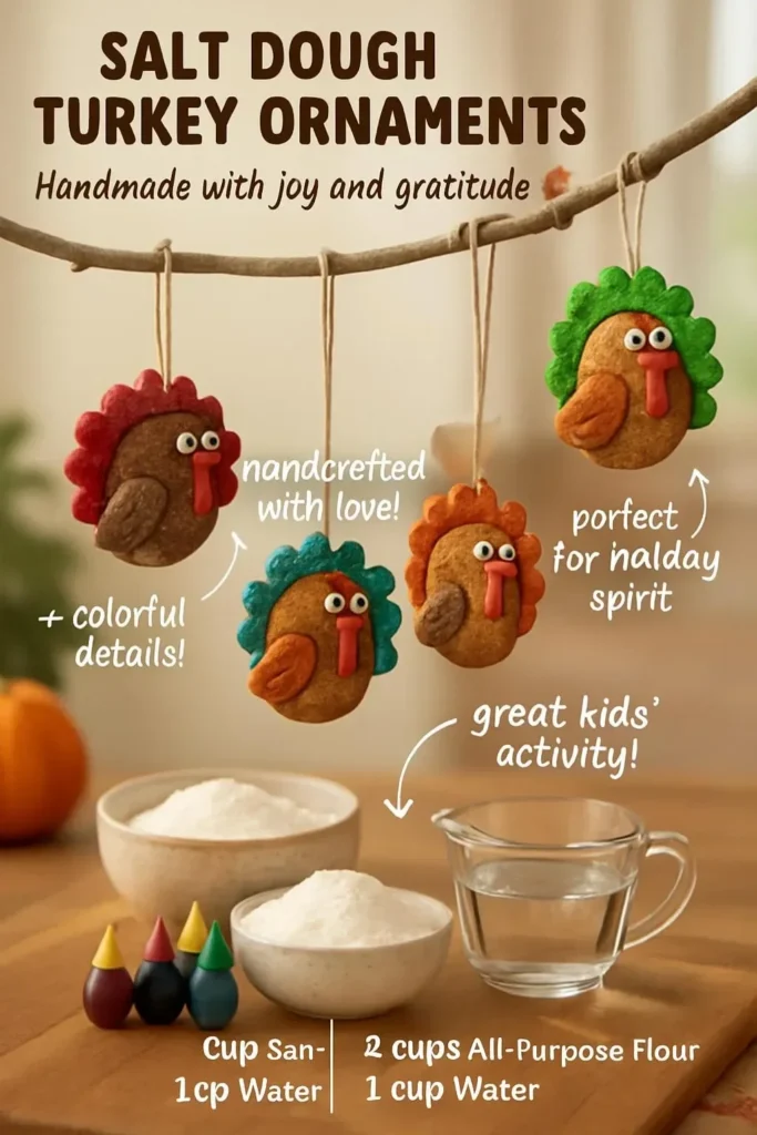 Handmade salt dough turkey ornaments for holiday decorations