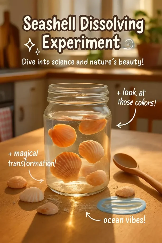 Seashell dissolving experiment demonstrating acid effect on shells.