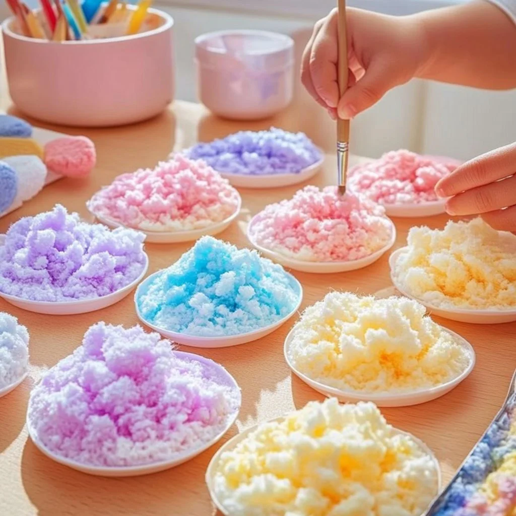 Creative shaving foam paint used in art projects.