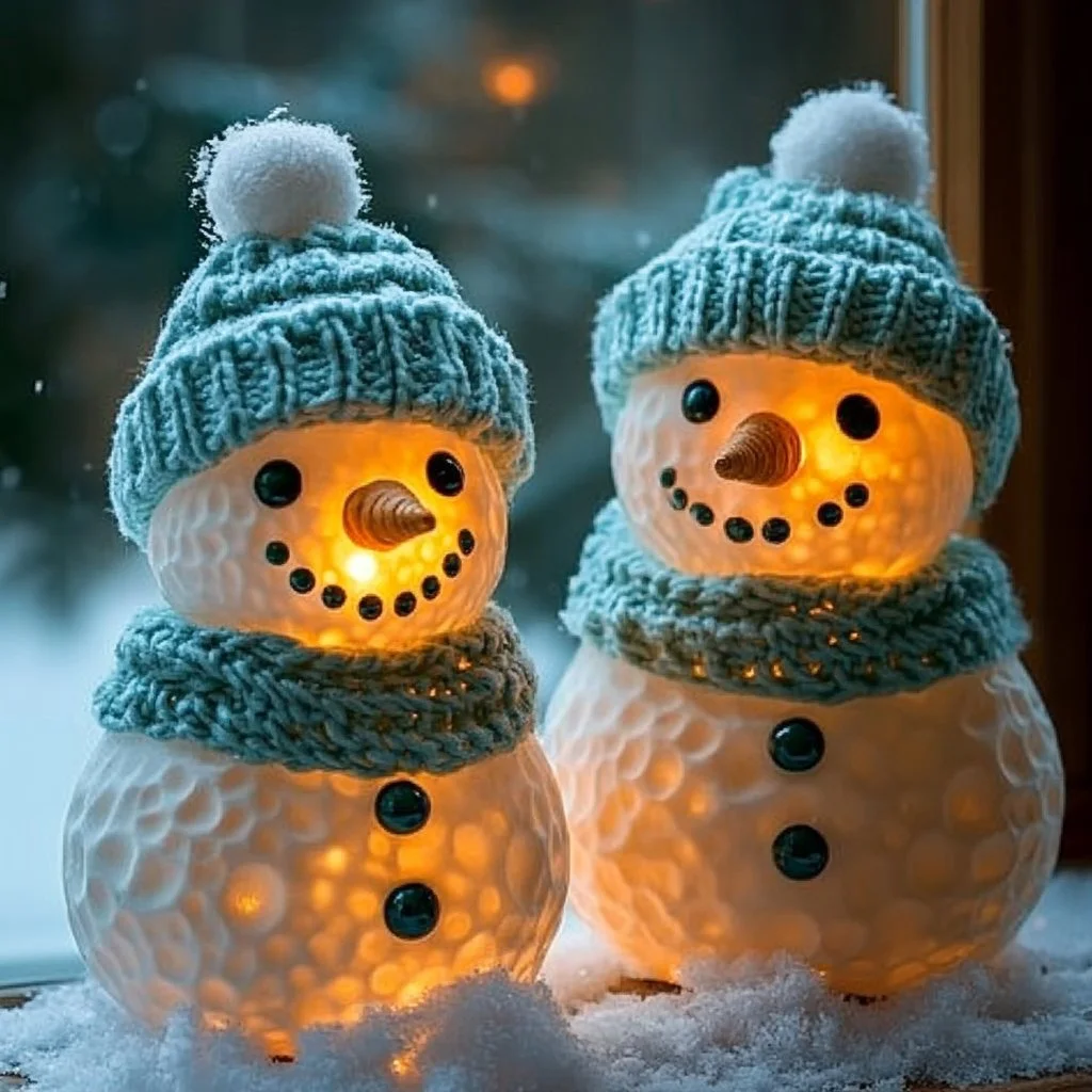 DIY snowman luminaries for winter decorations