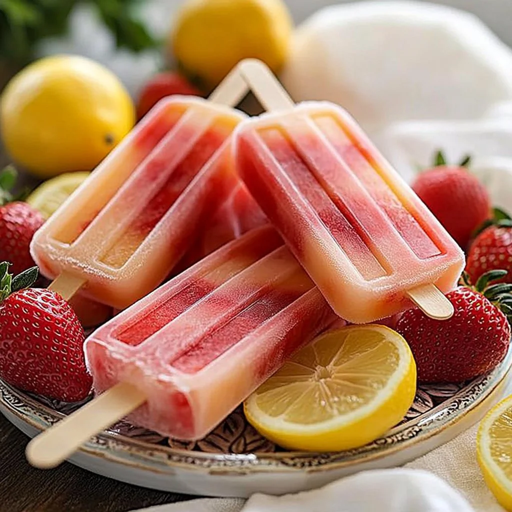 Delicious homemade strawberry lemonade popsicles in a clear mold