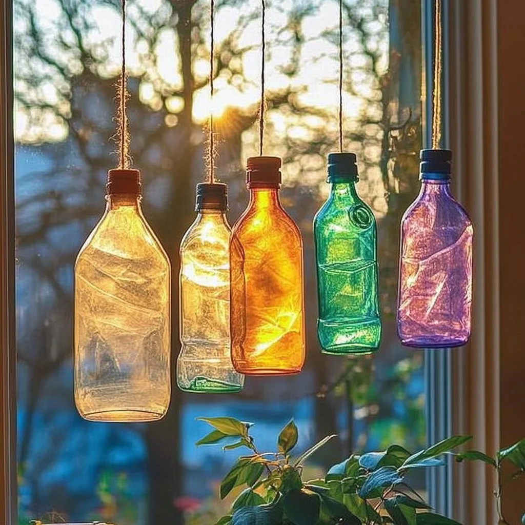 Colorful suncatchers brightening up a window with beautifully refracted light
