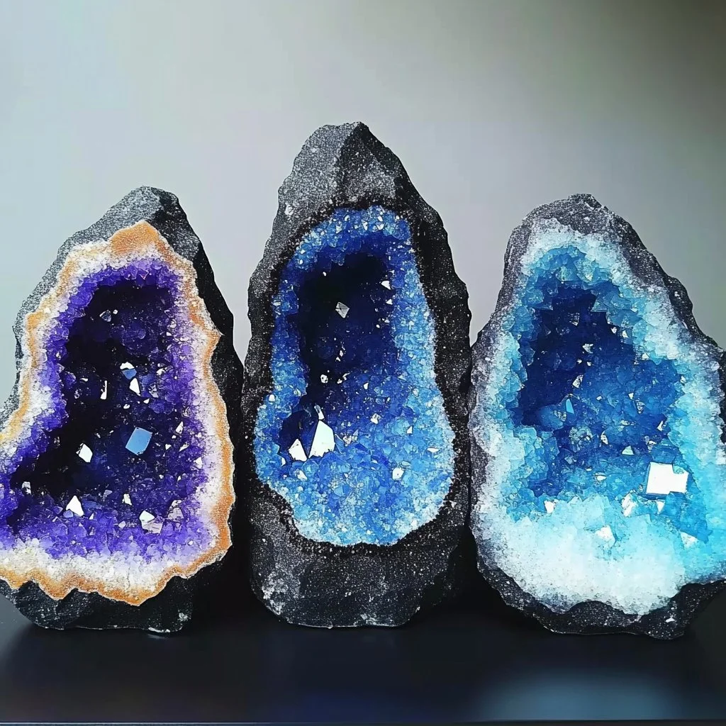 Beautiful Sugar and Glue Crystals geodes showcasing natural sparkling formations.
