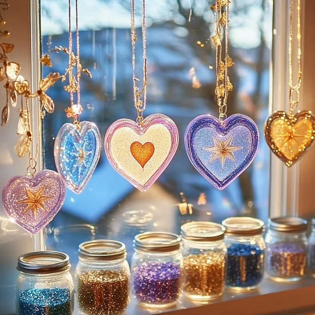 Beautiful suncatcher glitter creating colorful reflections in sunlight