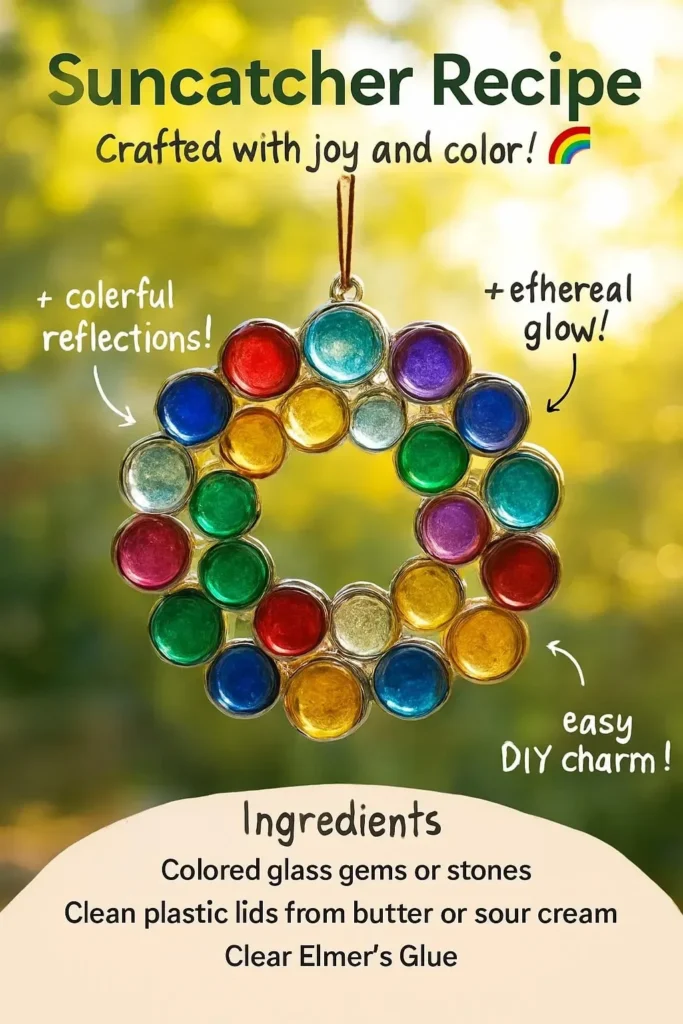 Colorful homemade suncatchers created using a simple suncatcher recipe
