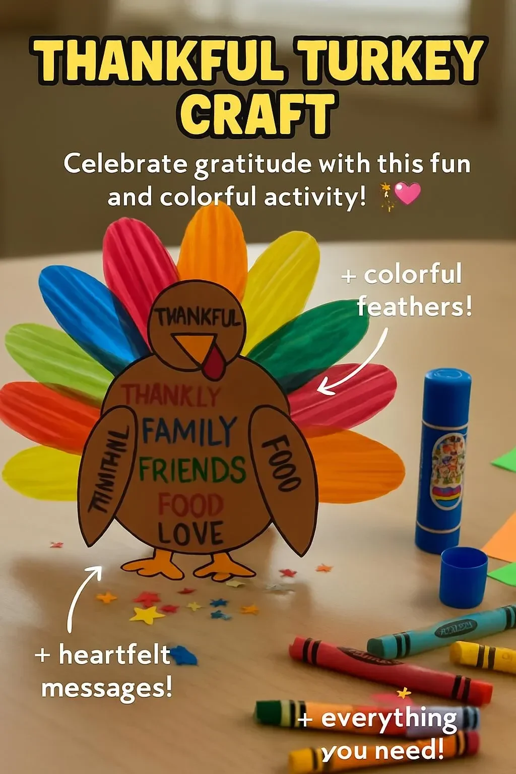 Thankful Turkey Craft for celebrating gratitude and counting blessings.