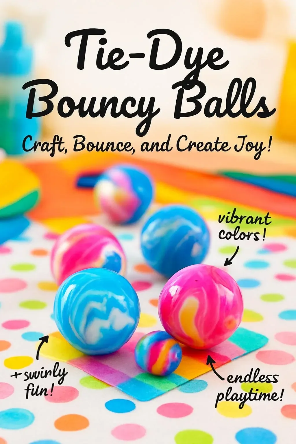Colorful tie-dye bouncy balls for fun and play
