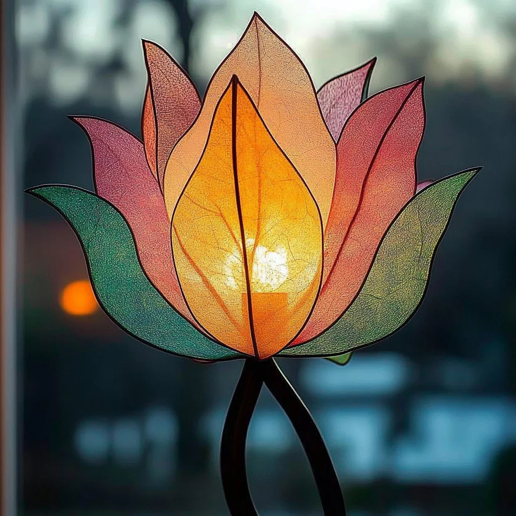 Colorful tulip suncatcher reflecting light and creating beautiful patterns