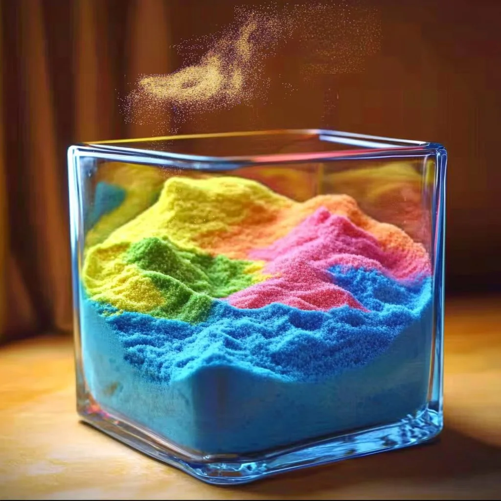 Colorful underwater magic sand used in creative and artistic projects
