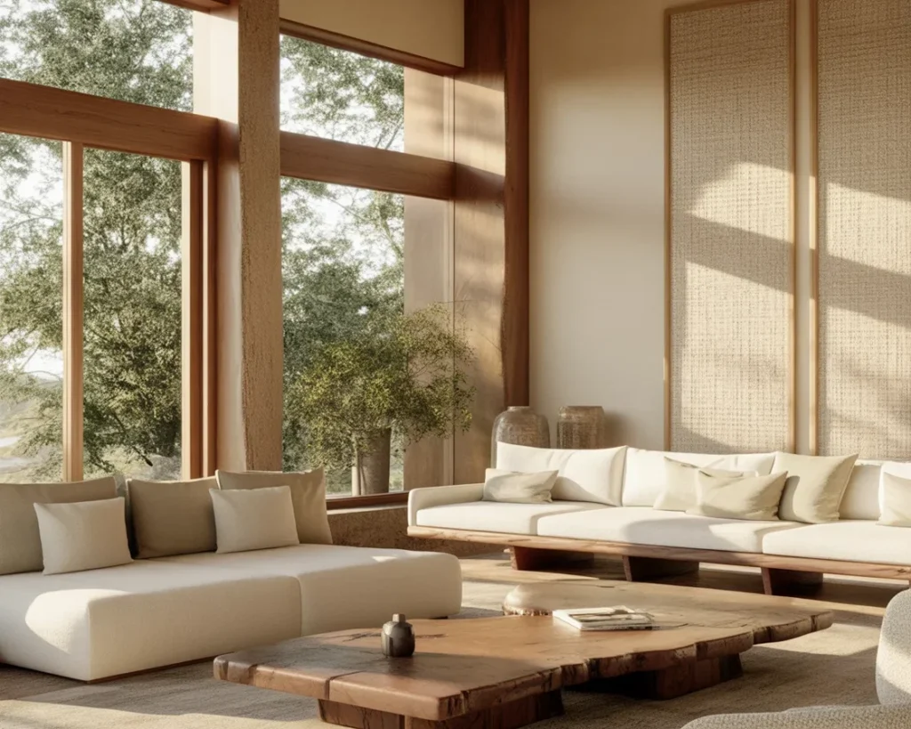 A beautifully designed Japandi living space showcasing the harmonious color palette.