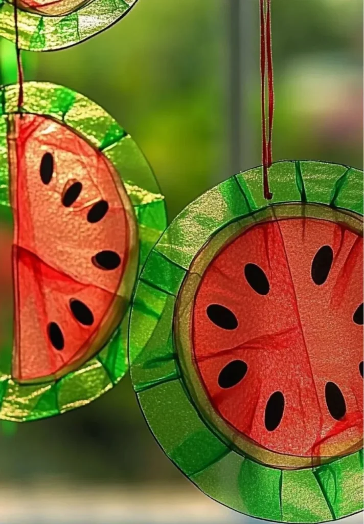 Colorful watermelon slice suncatchers bringing sunshine and joy to your home decor.