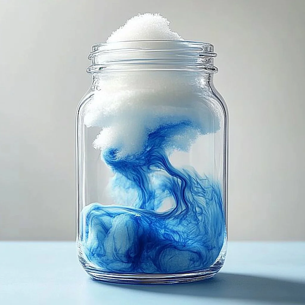 Creative weather in a jar project showing various weather conditions in a glass jar.