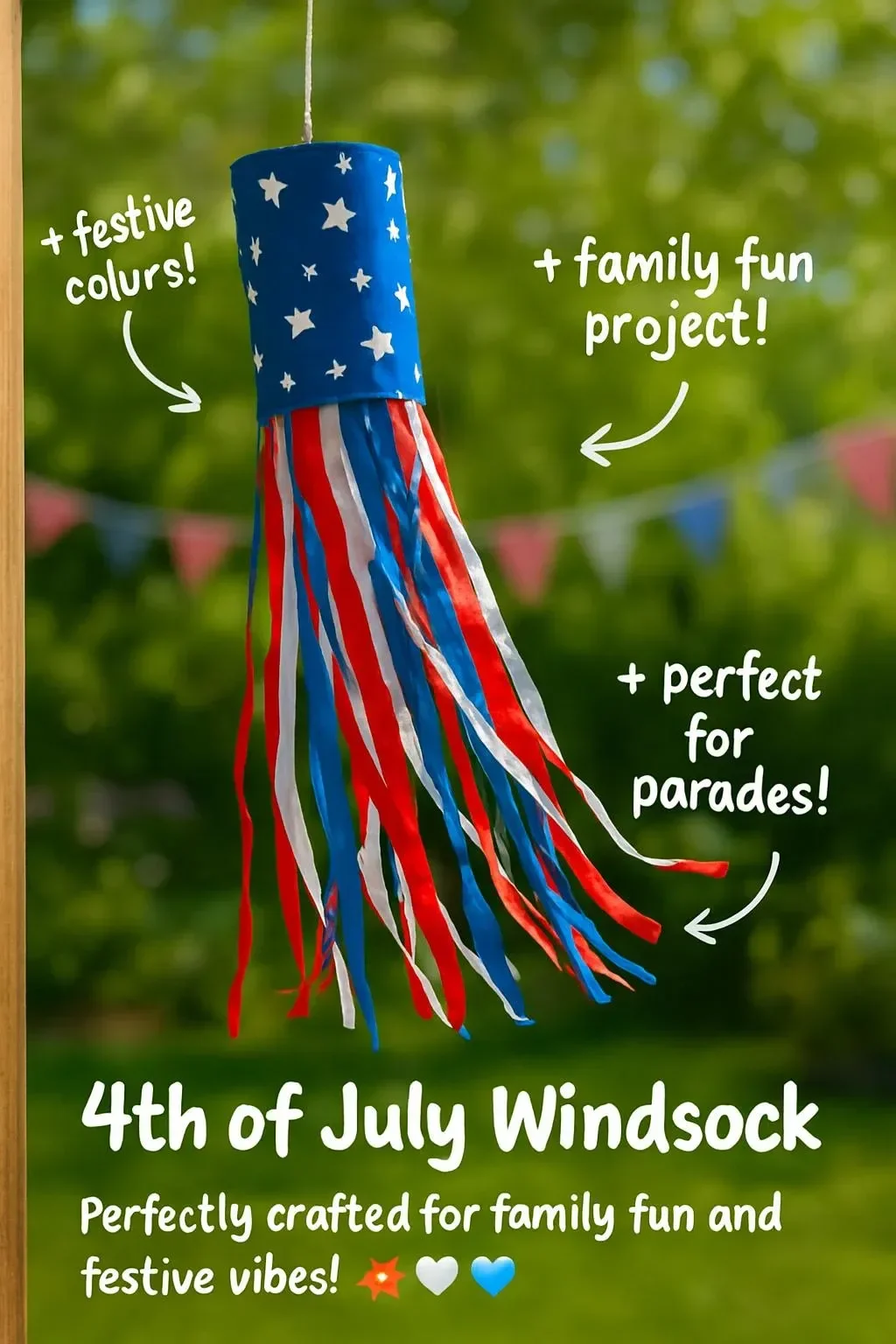 Colorful 4th of July windsock for festive Independence Day decorations