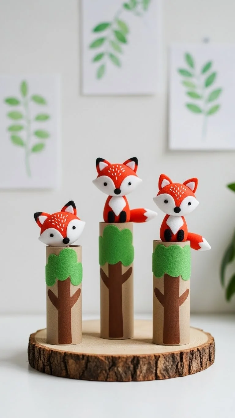 Crafts featuring adorable forest animals made from toilet paper rolls.