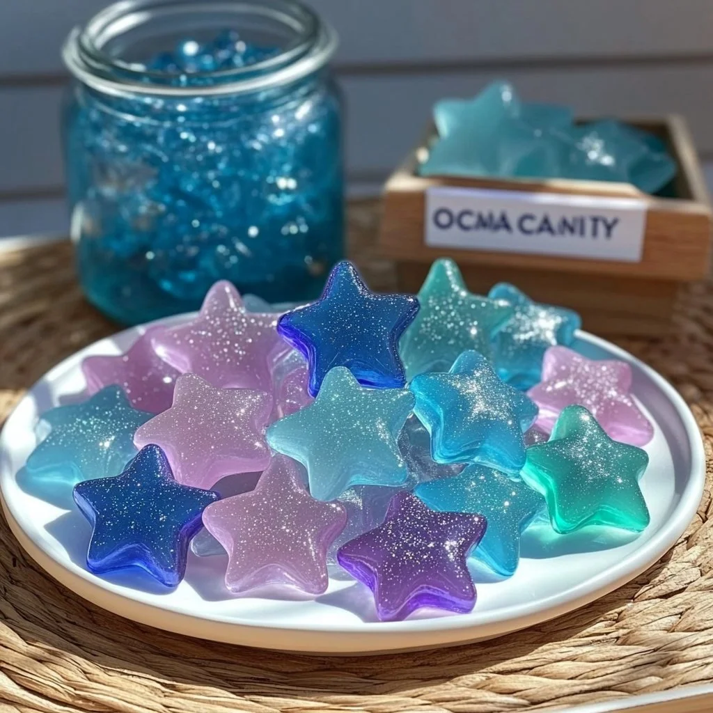 Colorful Aquarium Gummy Stars shaped like sea creatures.