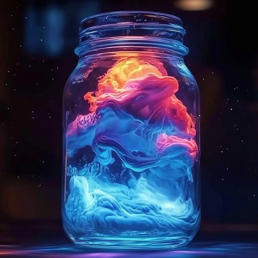 Baking soda and vinegar experiment creating colorful fireworks in a jar