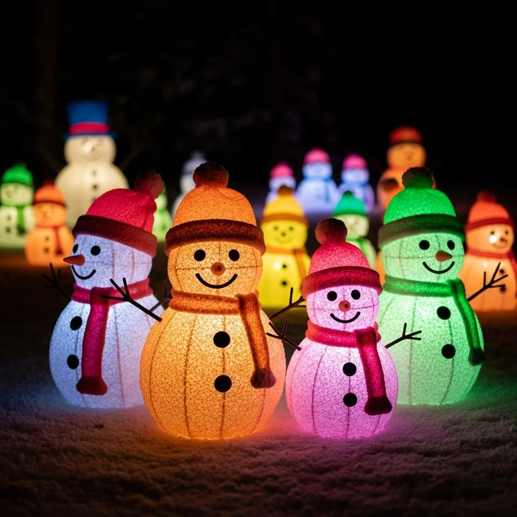 A glowing dough snowman crafted from baking soda dough for winter decoration.