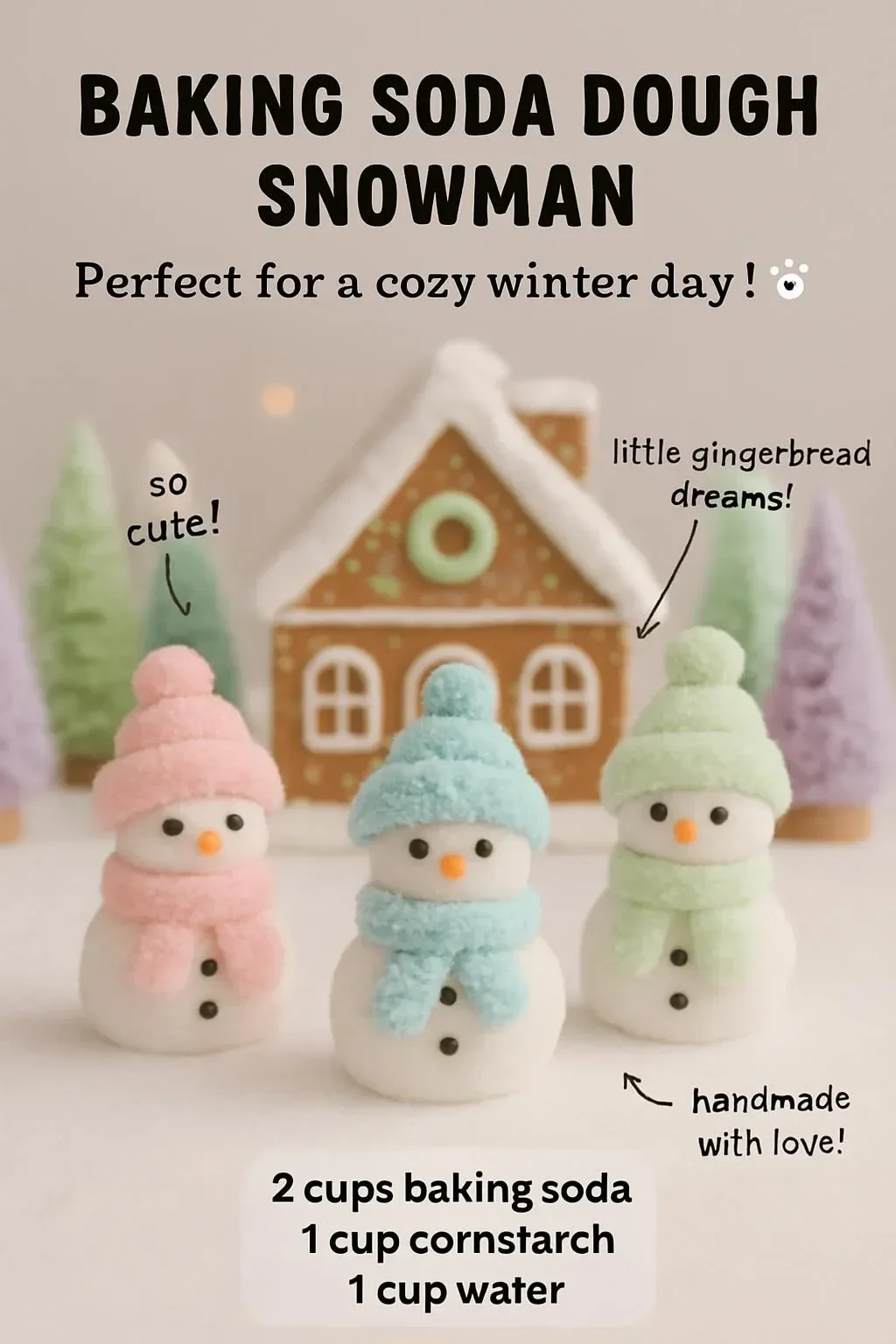 Decorated snowman made from baking soda dough for holiday crafts