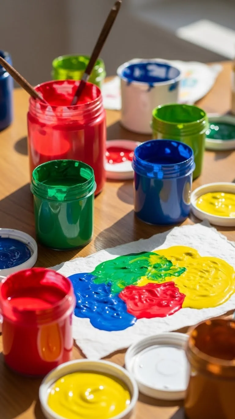 Children enjoying baking soda fizzy painting activity with colorful paints.