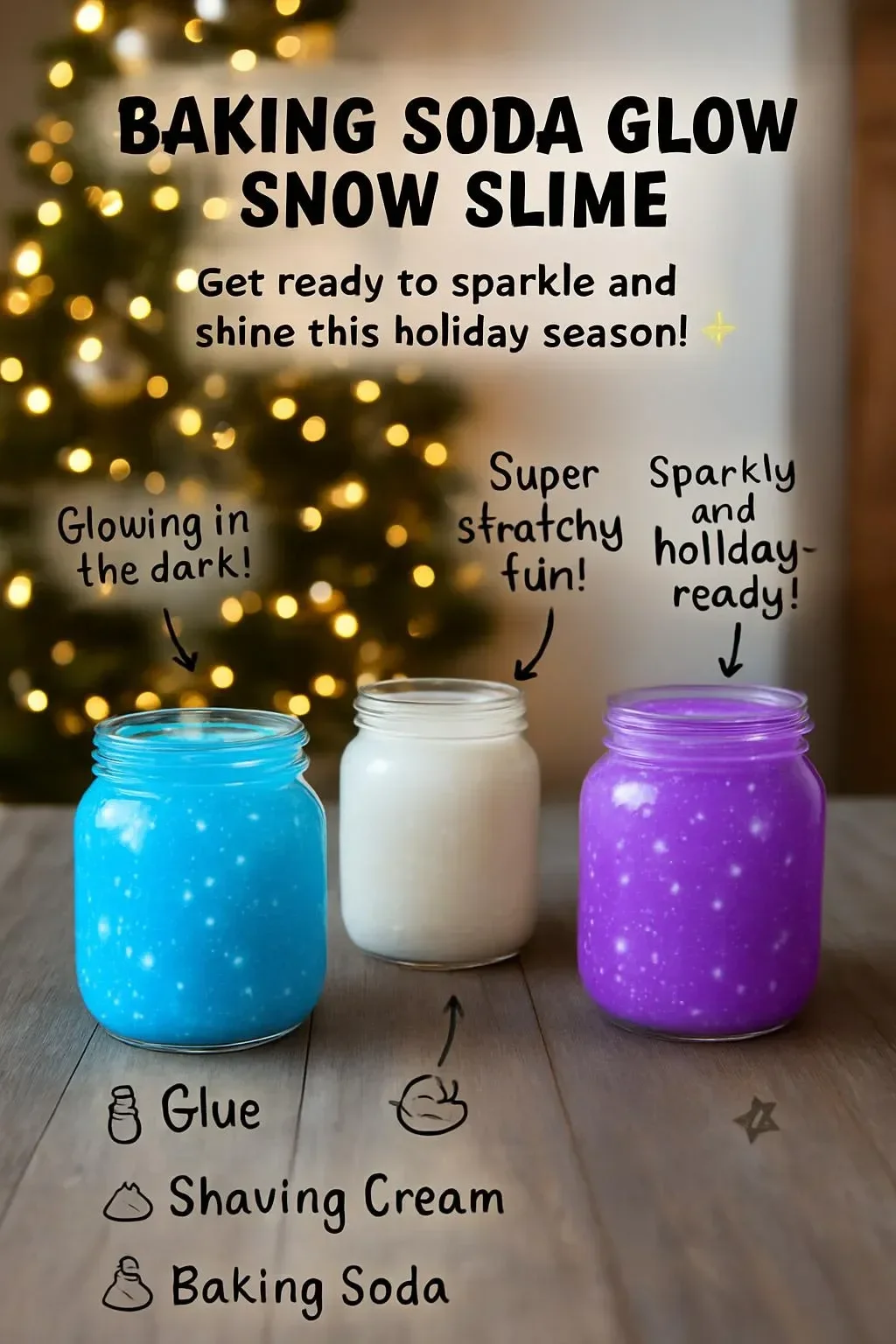 Homemade baking soda glow snow slime in a colorful bowl.