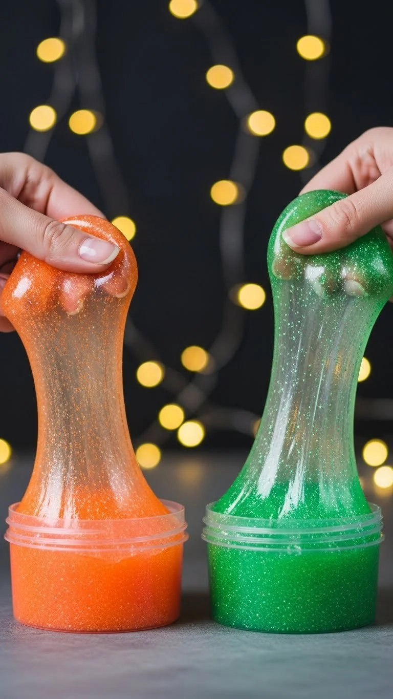 Baking soda glow snow slime in a jar, showcasing its glowing texture and fun colors.