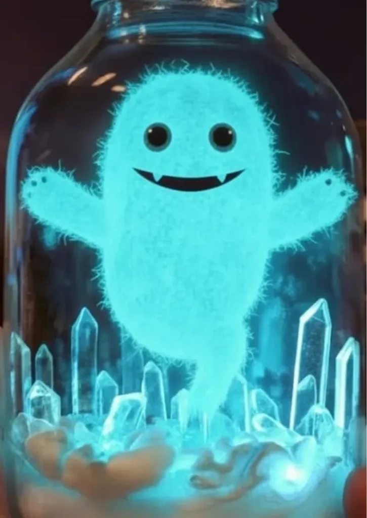 Homemade baking soda glowing monster in a jar for kids' science experiments
