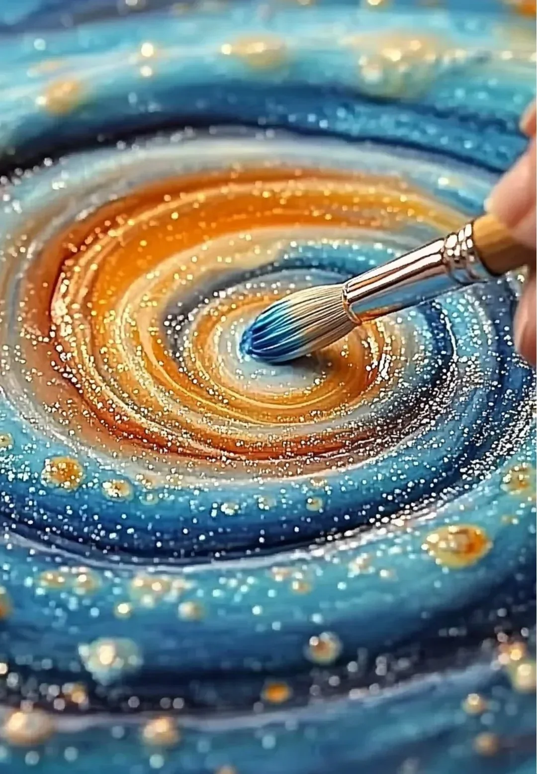 Child engaging in a baking soda painting activity with vibrant colors.