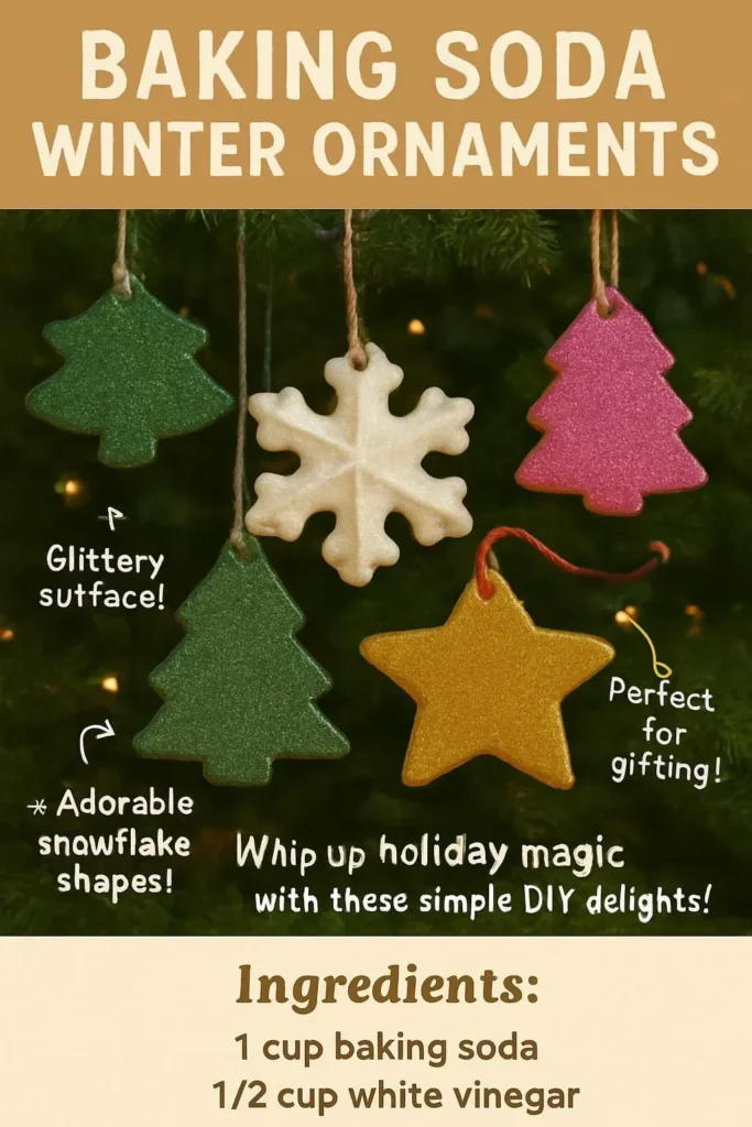 Homemade winter ornaments made from baking soda for holiday decoration.