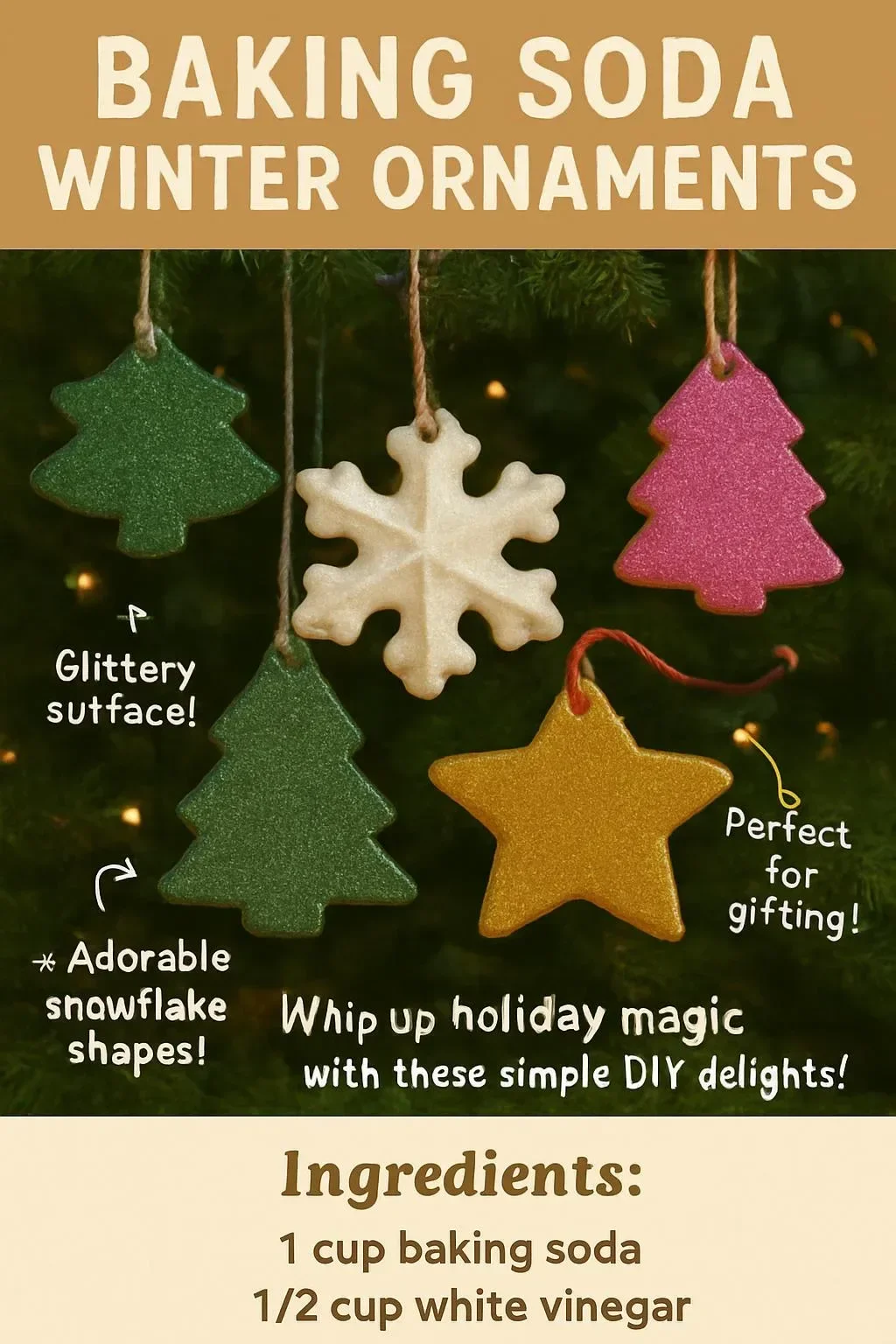 Homemade winter ornaments made from baking soda for holiday decoration.