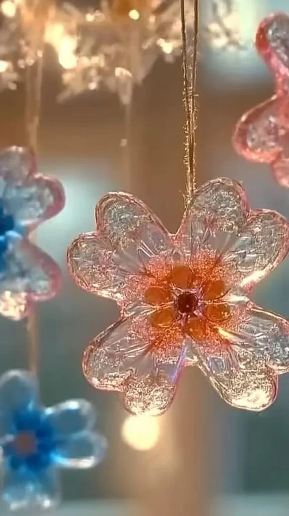 Colorful Borax Crystal Flowers displayed on a table.