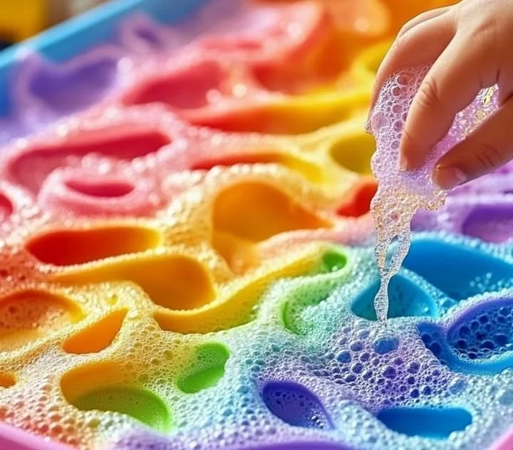 Colorful Bubble Foam Rainbow Tray for sensory play activities
