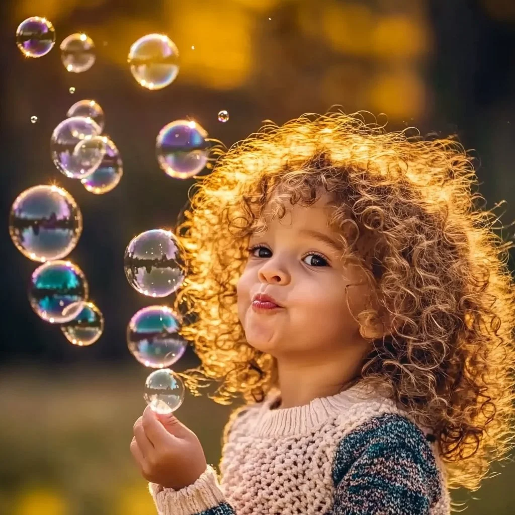 Child enjoying outdoor fun with a colorful Bubble Snake Blower making bubbles.