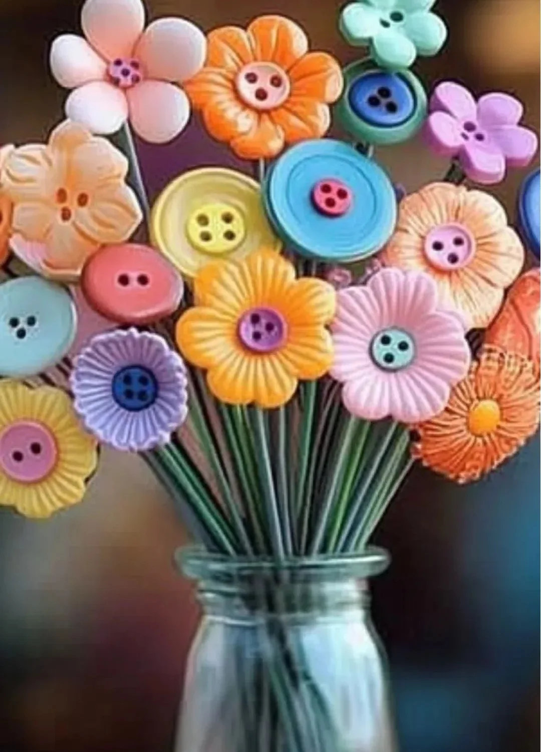 Creative button bouquet made from colorful buttons for decoration and gifts