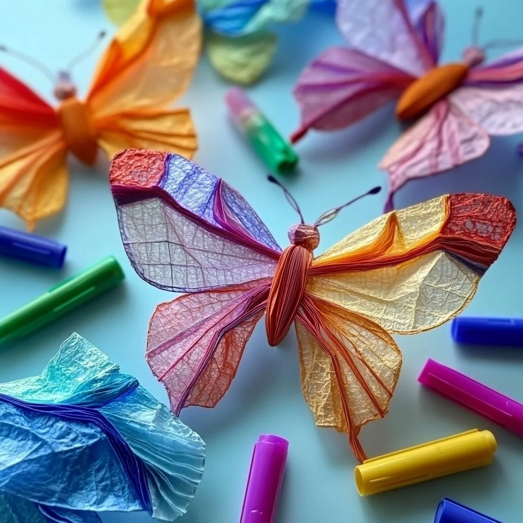 Chromatography coffee filter butterflies showcasing vibrant colors and patterns.