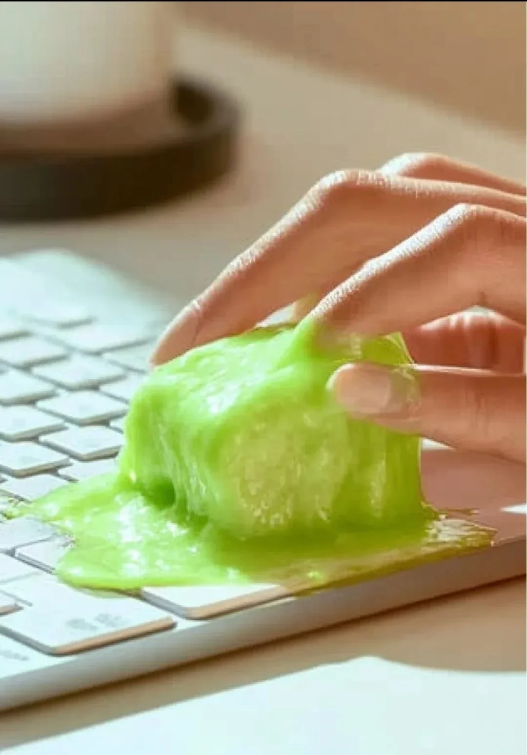 Effective cleaning slime used for removing dirt and dust from electronics and surfaces.