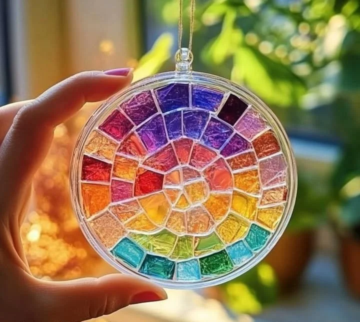 DIY Mosaic Suncatcher craft using clear glue for vibrant window decor.
