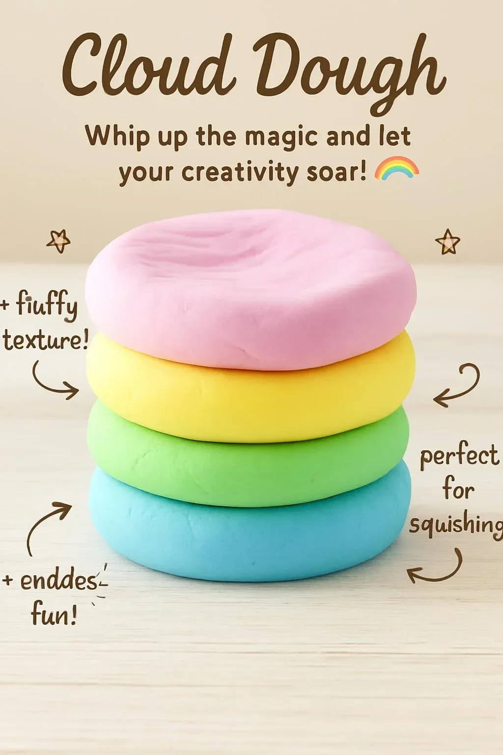A colorful assortment of Cloud Dough for children's sensory play and creativity.