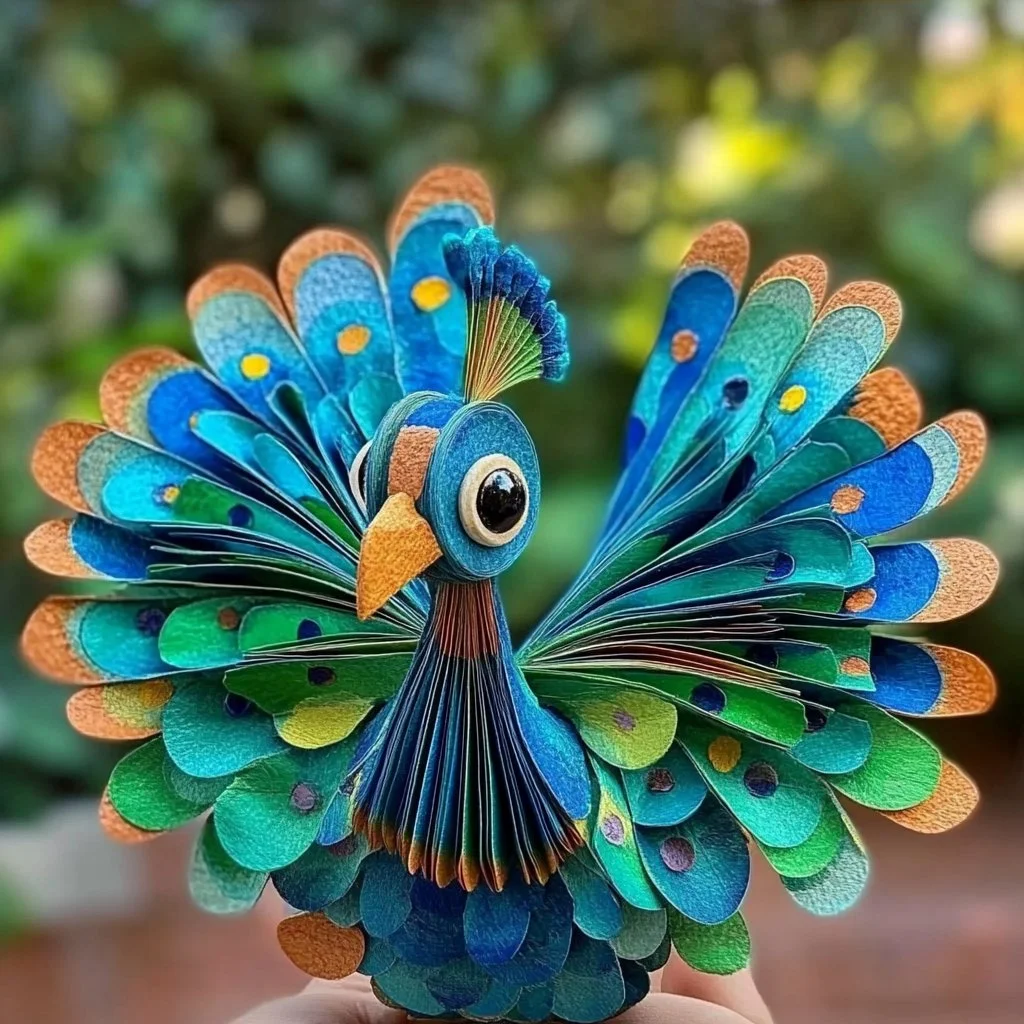 Colorful coffee filter peacock craft for kids' art projects