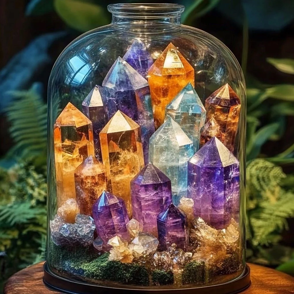 Colorful Crystal Garden in a Jar with vibrant crystals and plants