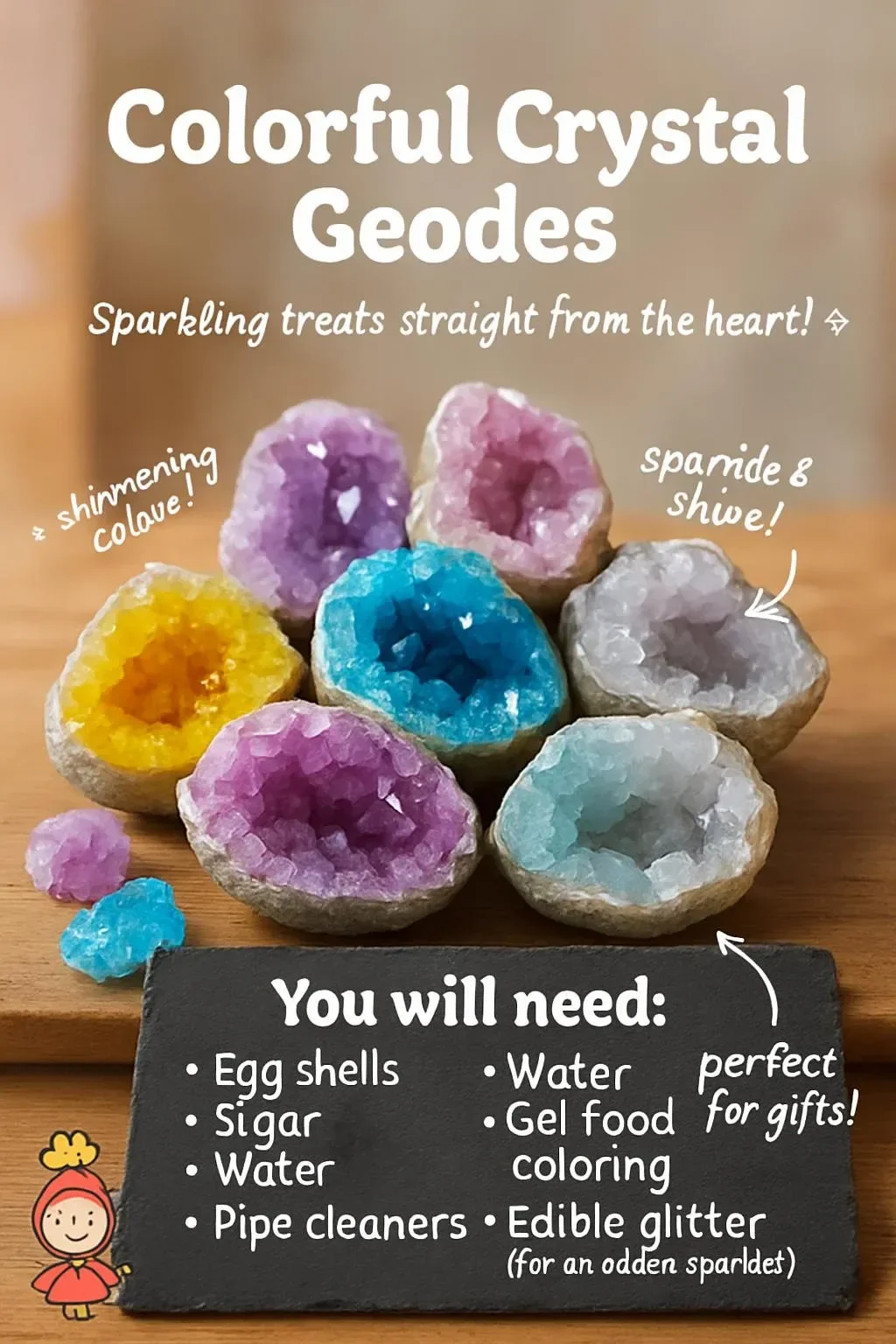 Colorful crystal geodes showcasing vibrant hues and natural formations.