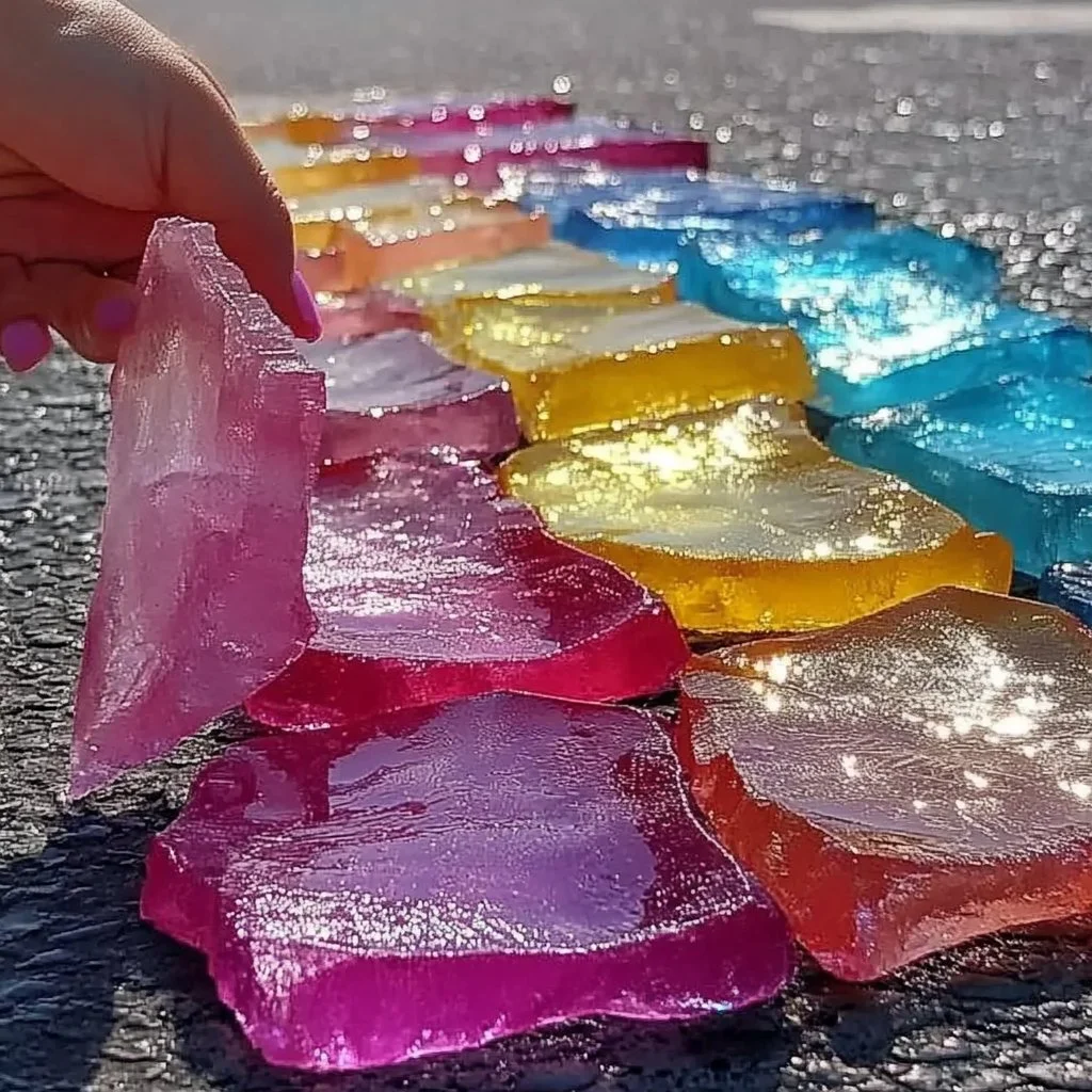 Vibrant colorful ice chalk used for outdoor drawing and creative art projects