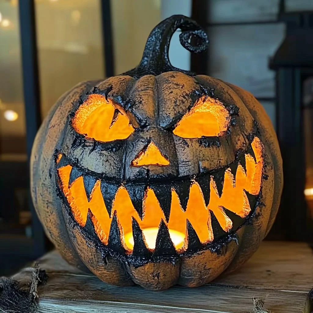 Spooky Creepy Toothy Pumpkin with sharp teeth for Halloween decoration