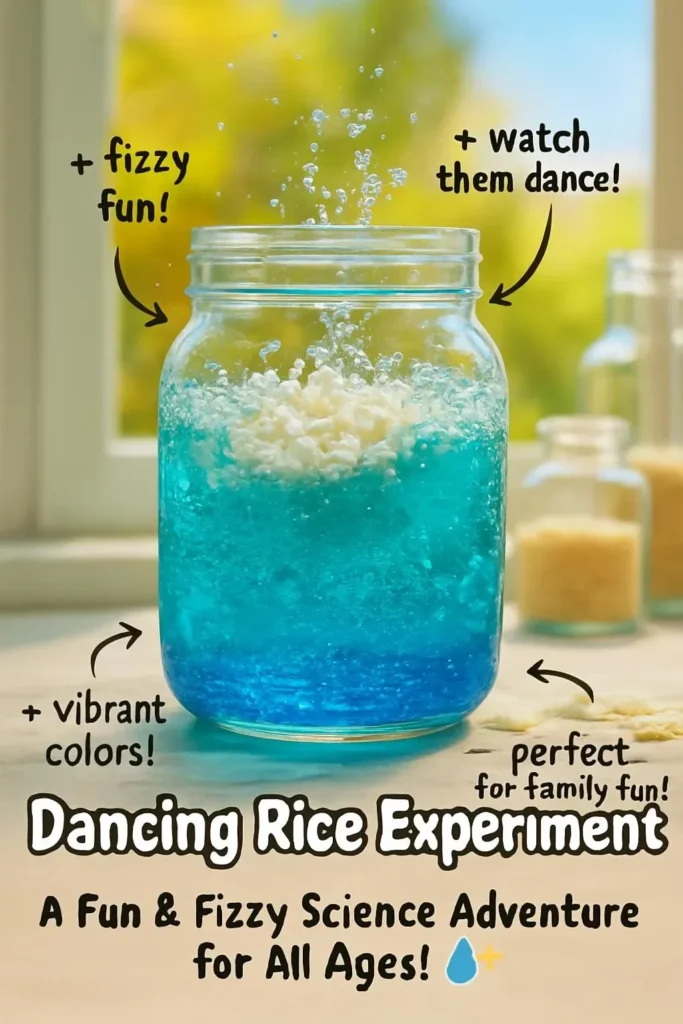 A visual of the Dancing Rice experiment showcasing rice grains moving in water.