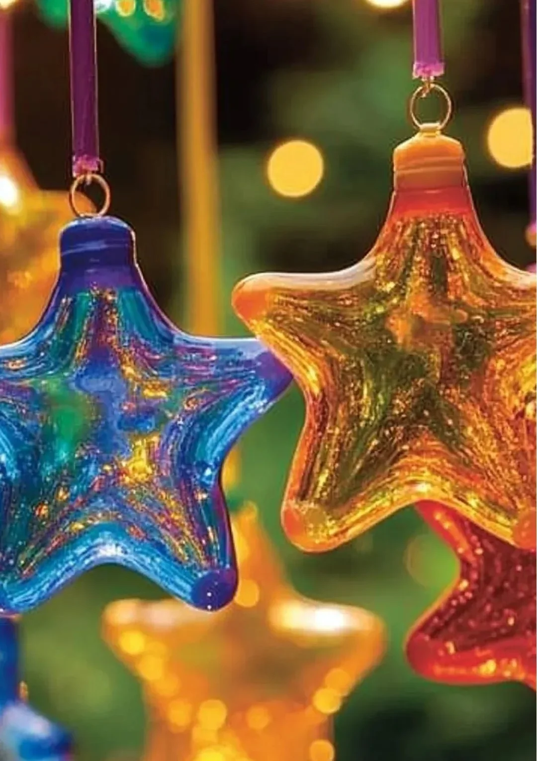 Dazzling star sun catchers reflecting colorful light in a sunny room