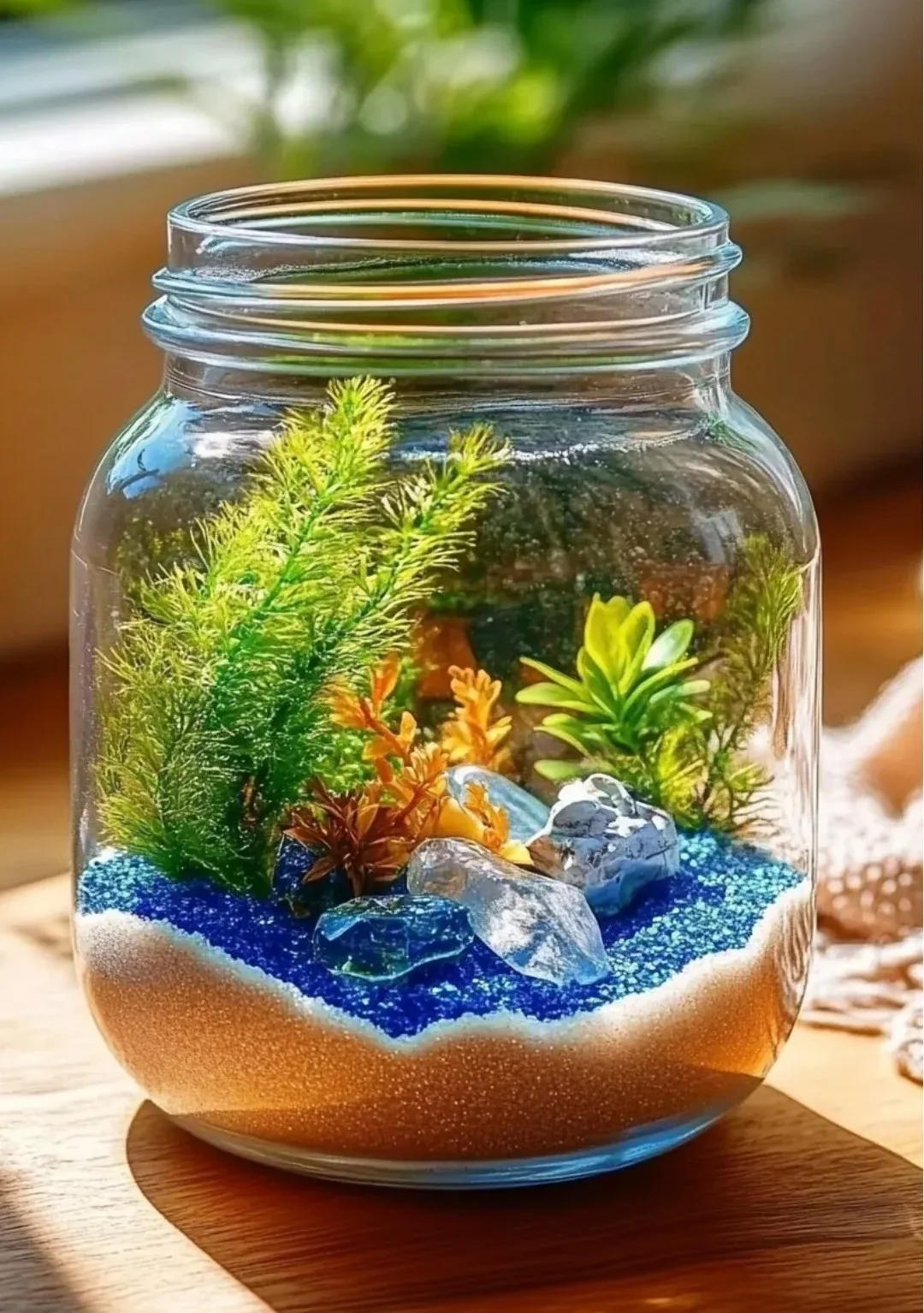 DIY aquarium terrarium showcasing aquatic plants and decorative elements