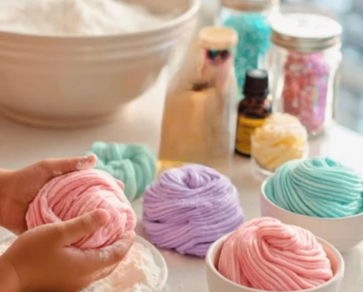 Colorful DIY bubble bath dough ready for bath time fun