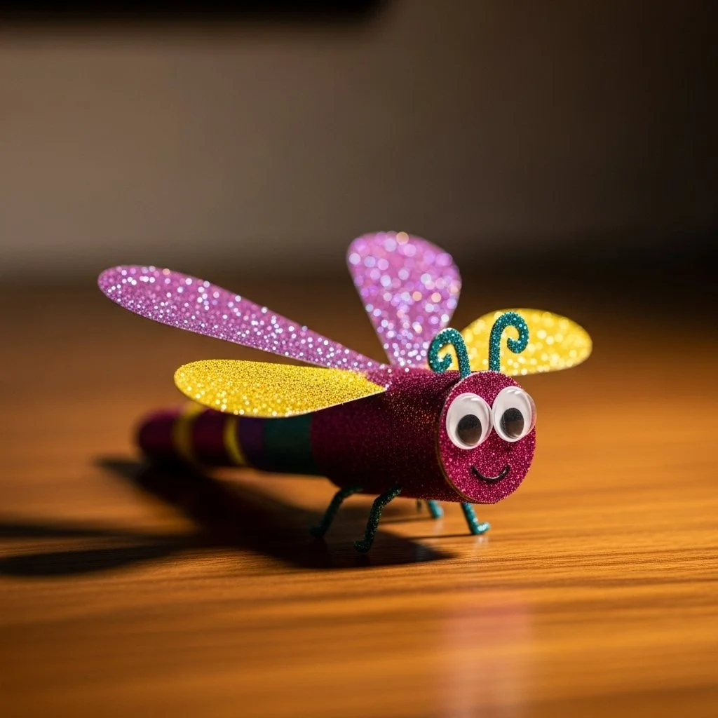 Colorful DIY cardboard tube dragonfly craft project
