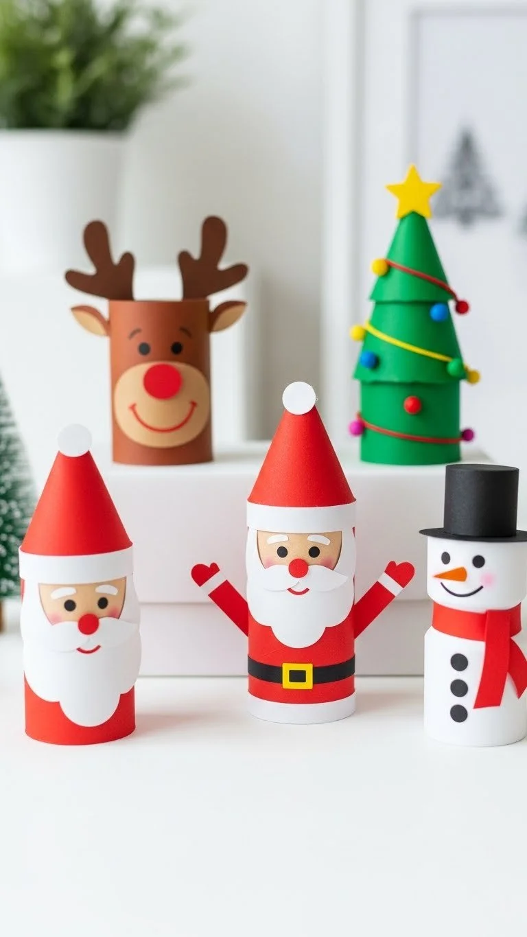 Festive DIY Christmas crafts made from toilet paper rolls.