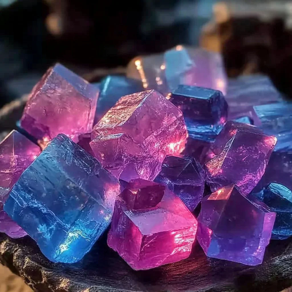 Color changing crystals showcased in a DIY project for treasure stones.