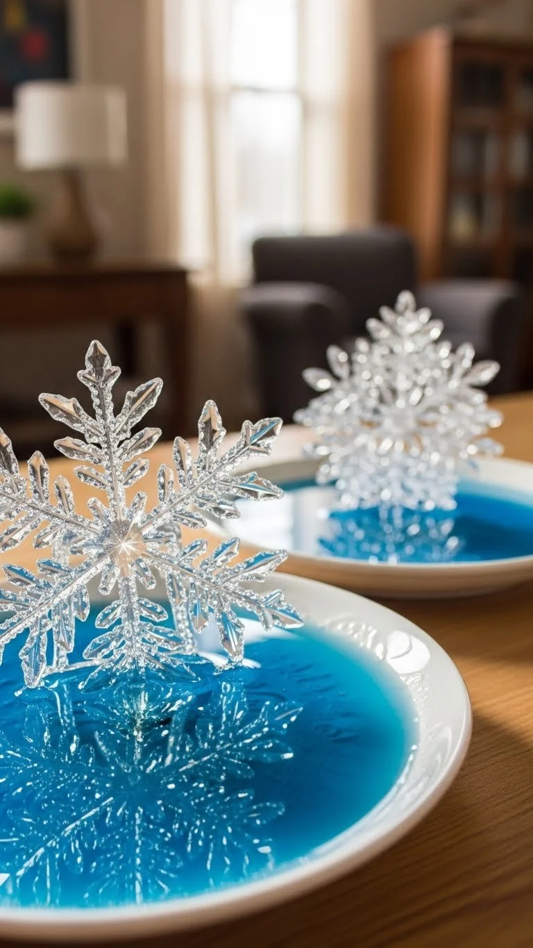Handmade DIY crystal snowflakes for winter decorations.